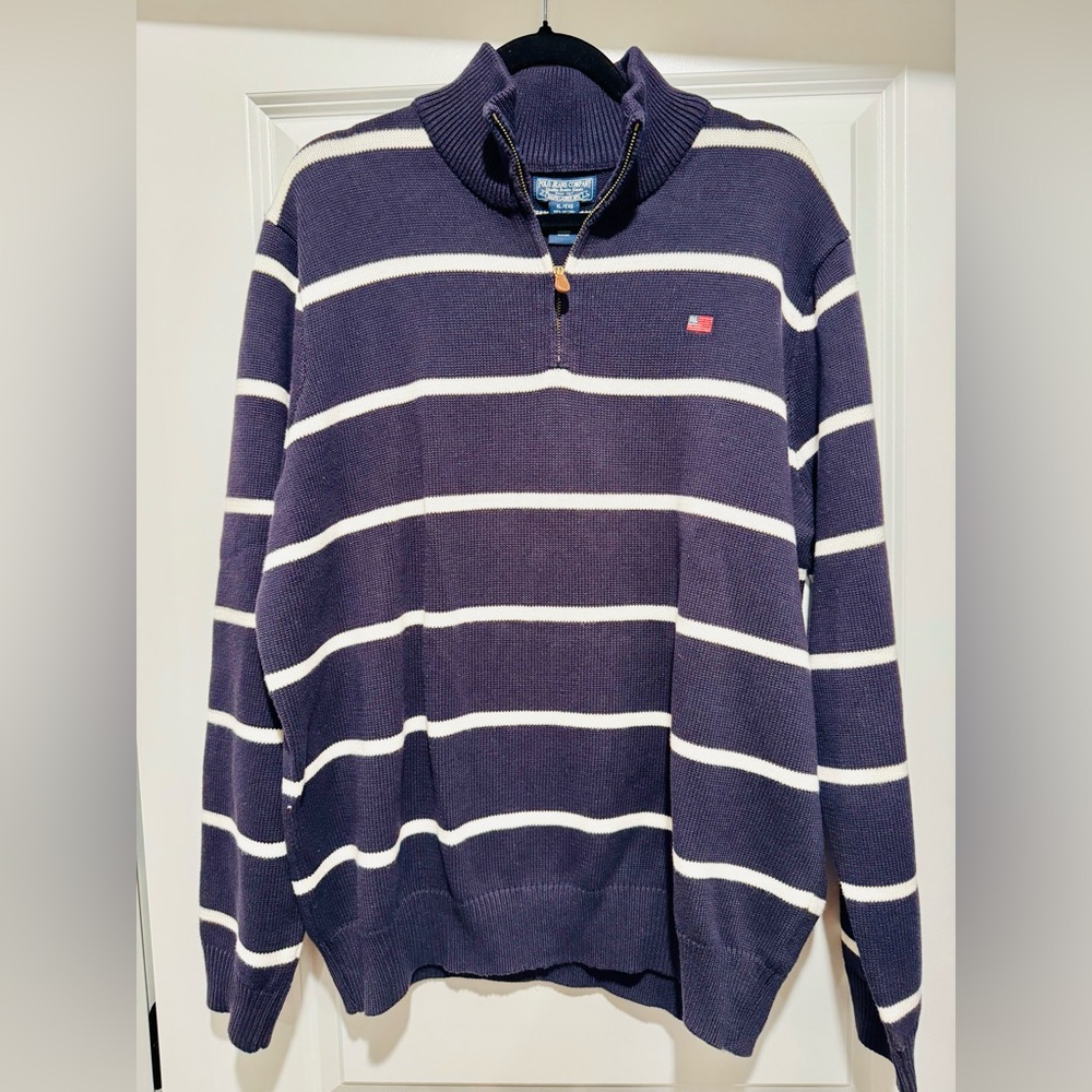 Polo Jeans Company Quarter Zip Navy & White Striped Sweater